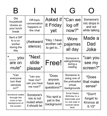 Working From Home Bingo! Bingo Card