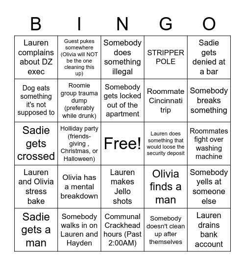 Apartment Bingo Card