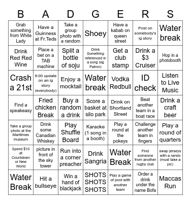 Badgers Social Bingo Card