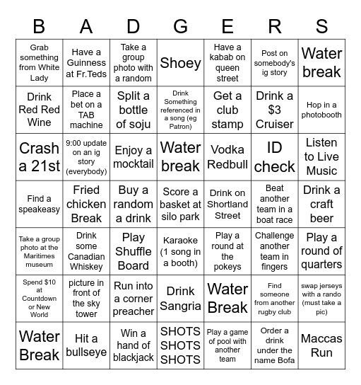 Badgers Social Bingo Card