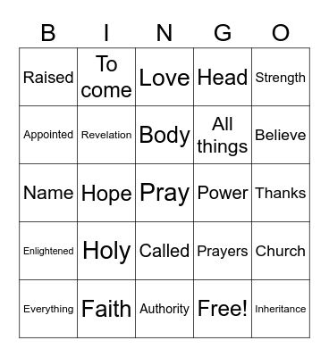 Ephesians 1:15-23 Bingo Card