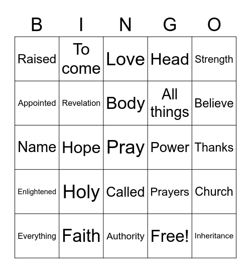Ephesians 1:15-23 Bingo Card