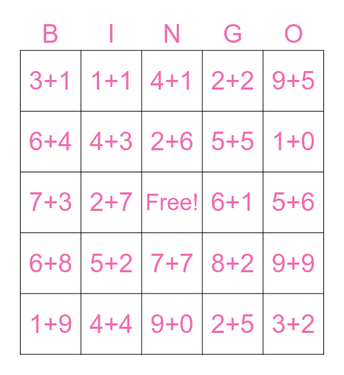 MATH BINGO Card