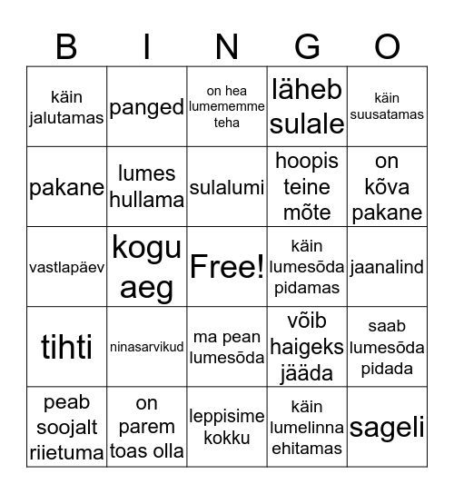 Muusika teeb meele rõõmsaks Bingo Card