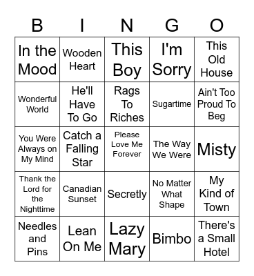 Music Bingo #1   Hodgepodge Bingo Card