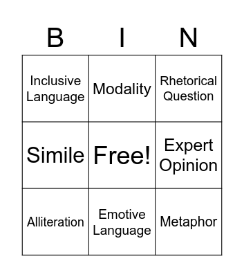 Persuasive Techniques Bingo Card