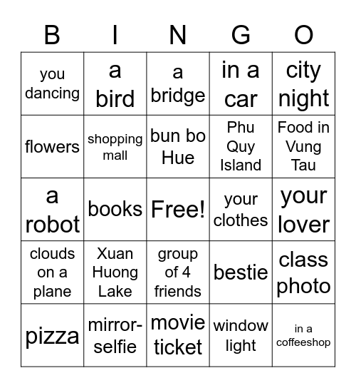 Bingo: Who takes photo of ...... ? Bingo Card