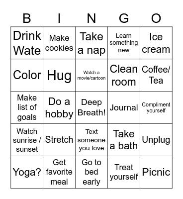 Self Care Bingo Card