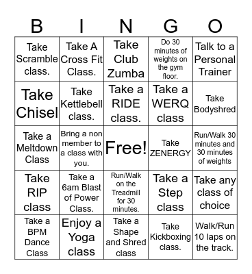 Fitness BINGO Card