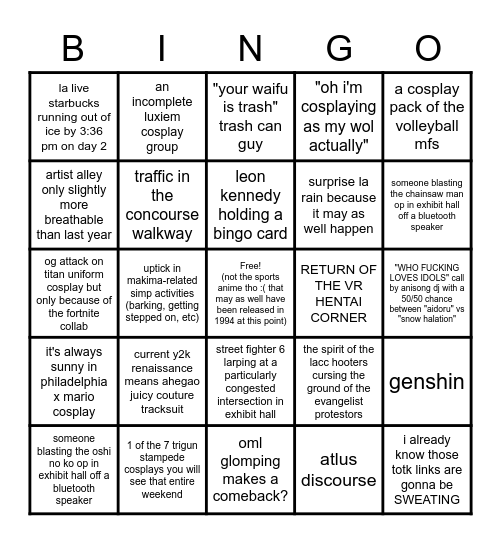 AX 2023 Bingo Card