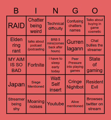 MULTI STREAM BINGO CARD Bingo Card