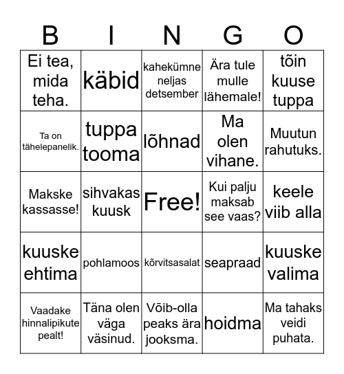 Muusika teeb meele rõõmsaks Bingo Card