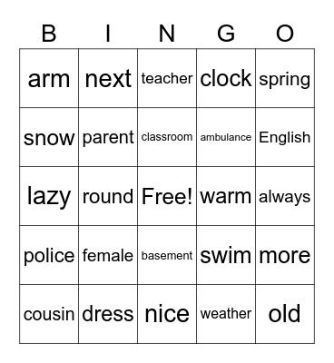 Untitled Bingo Card