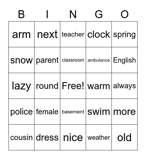 Untitled Bingo Card