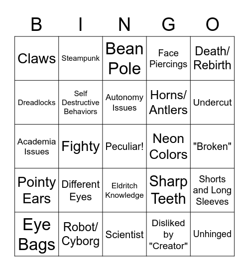 Quinn's OC Bingo Card