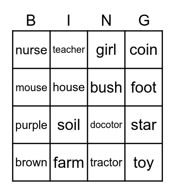 ar ir ur er or ou ow oi oy oo u Bingo Card