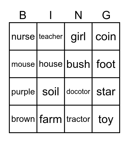 ar ir ur er or ou ow oi oy oo u Bingo Card