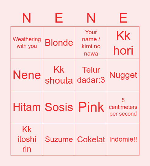 Bingo Nene! Bingo Card