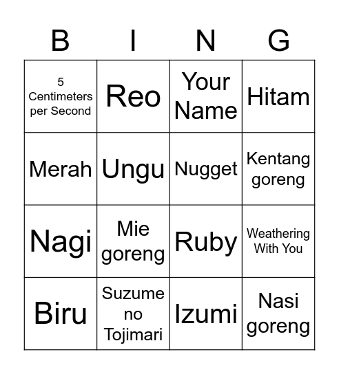 Nagi Bingo Card
