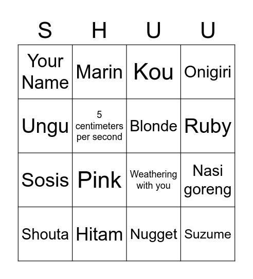 BINGO BOARD Bingo Card