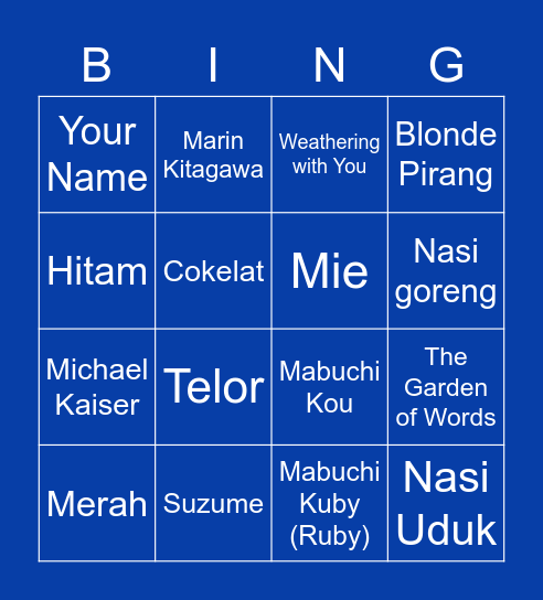 Game MK 3 Bingo Card