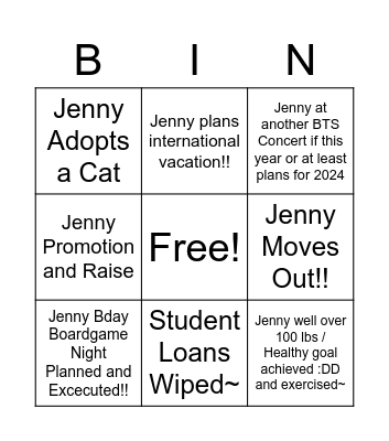 Jenny May - Dec 2023 Bingo Card
