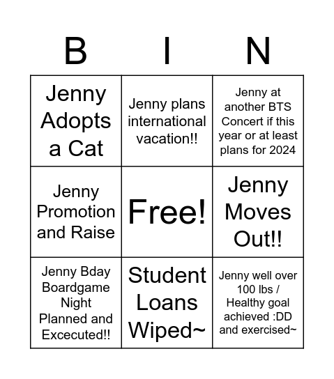 Jenny May - Dec 2023 Bingo Card