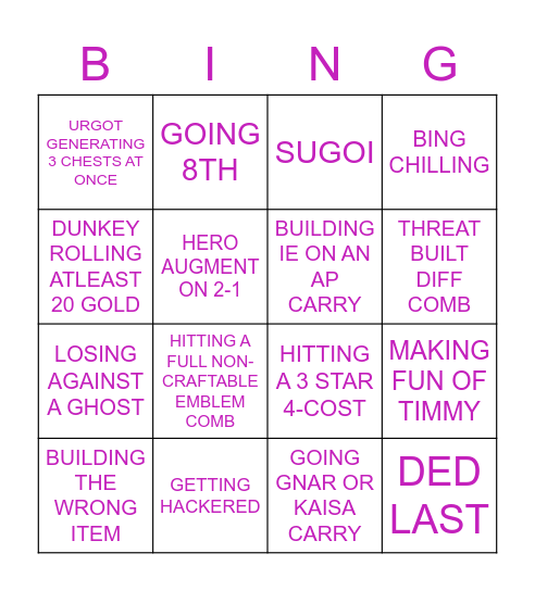 MARY&FRED FCK UP TFT BINGO Card