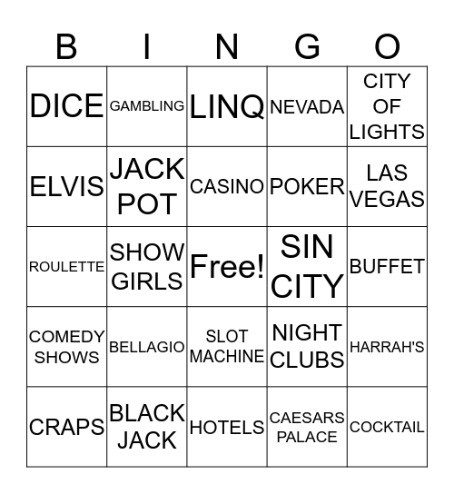 VEGAS Bingo Card