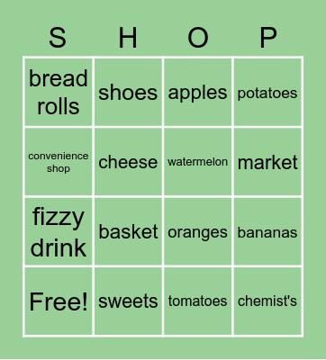 shopping ESL Bingo Card