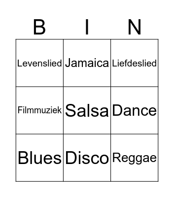 Muziek Bingo Card