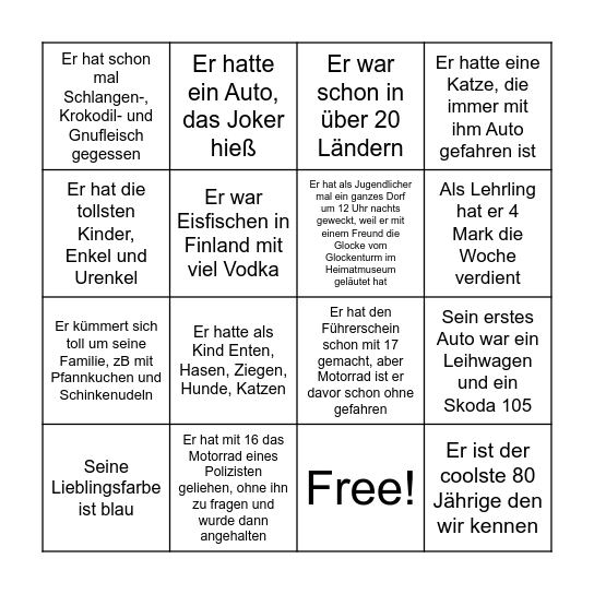 Das heißt Manfred Bingo! Bingo Card