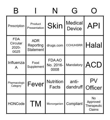 Food, Cosmetic, and Drug Claims Bingo Card