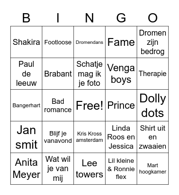 Swingo Bingo Card