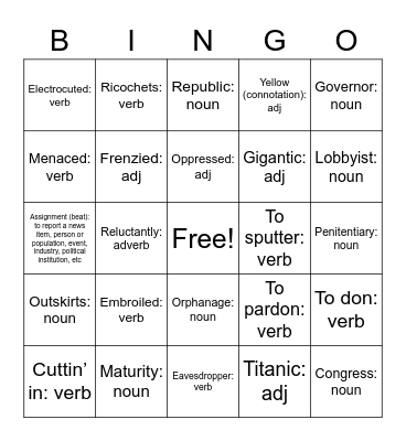 Superman Vocabulary Quiz Bingo Card