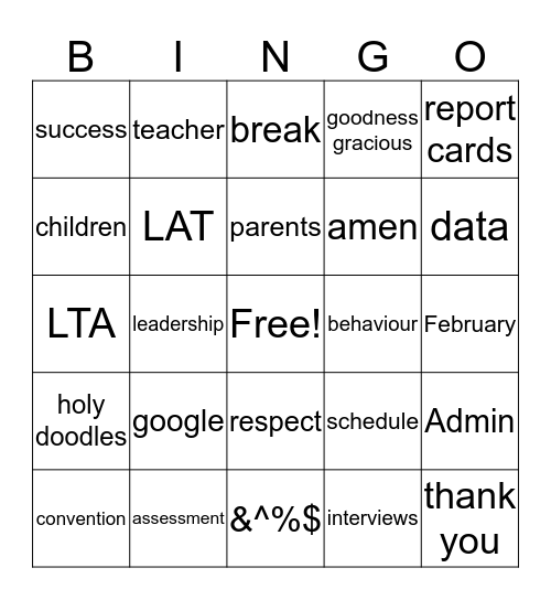 Staff Meeting Bingo Card