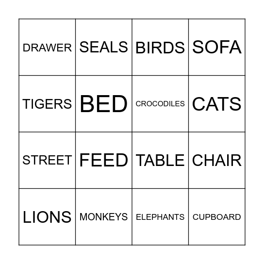 Zoo Bingo Card