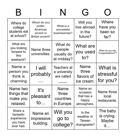 Review Bingo Card