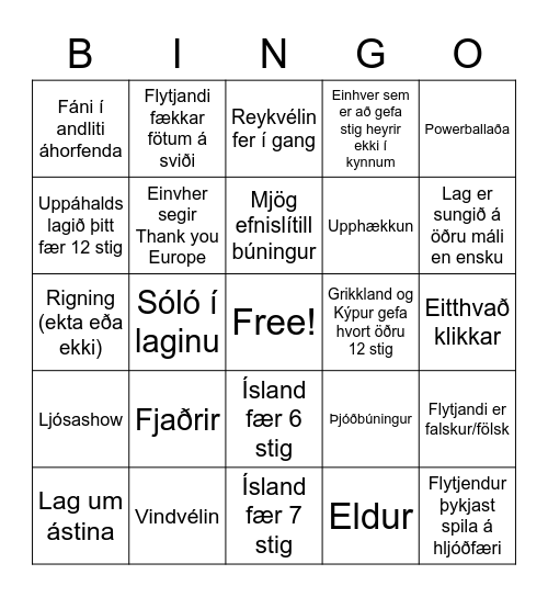 Eurovisionbingó Bingo Card