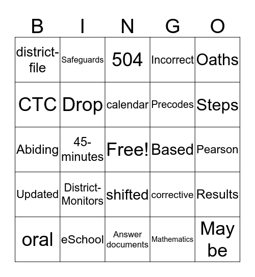 Principals Love State Testing Bingo Card