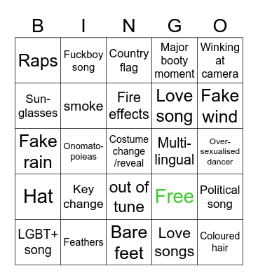 Eurovision Bingo Card