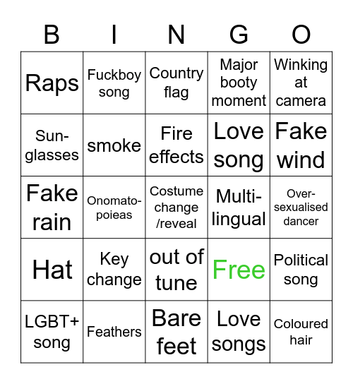 Eurovision Bingo Card