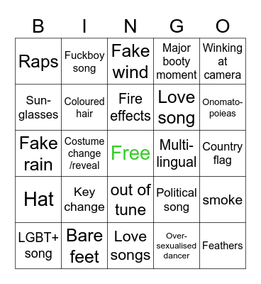 Eurovision Bingo Card