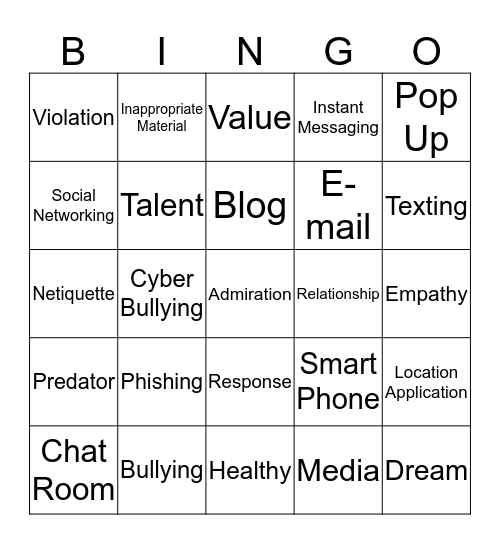 Safe Environment Bingo Card