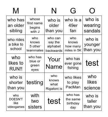 Find a Teammate: Bingo Card