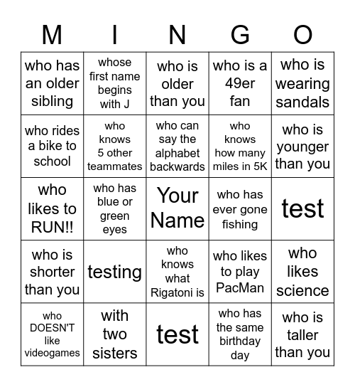 Find a Teammate: Bingo Card