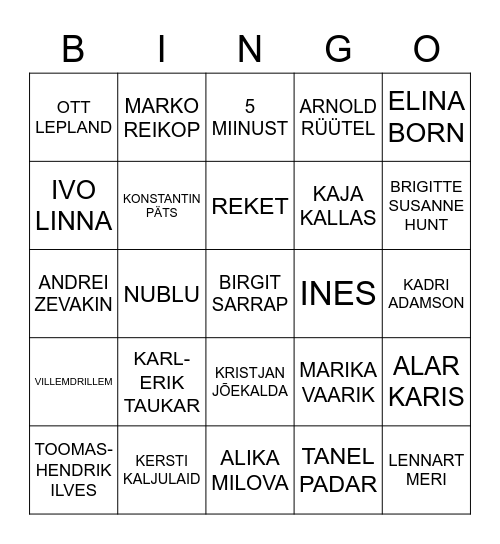 TUNTUD EESTI INIMESED Bingo Card