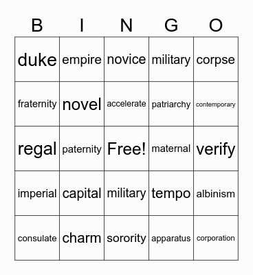 Chapter 7 Vocab Bingo Card