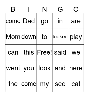Words I Know Bingo Card