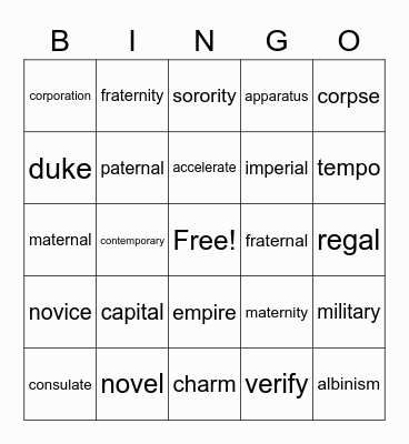 Chapter 7 Vocab Bingo Card